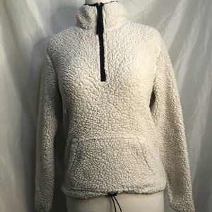 Faux Fur Quarter Zip Pullover Sweater Kangaroo Pou